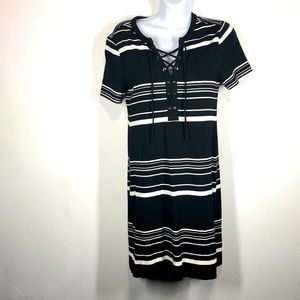 White House Black Market black and white stripe lace up dress size xs